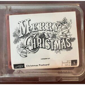 NEW Stampin Up! Merry Christmas Postcard Wood Mounted Rubber Stamp UNMOUNTED